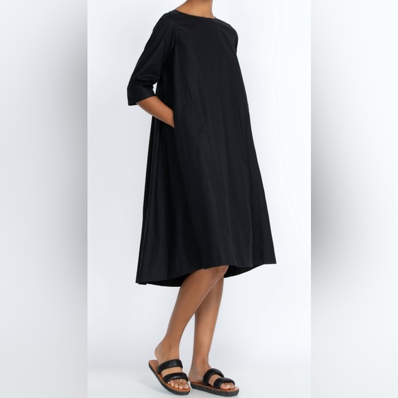 Johnny Was Dresses & Skirts - Johnny Was Calme Trapeze Boat Neck Cotton Dress XL Black Lagenlook Pleated Back
